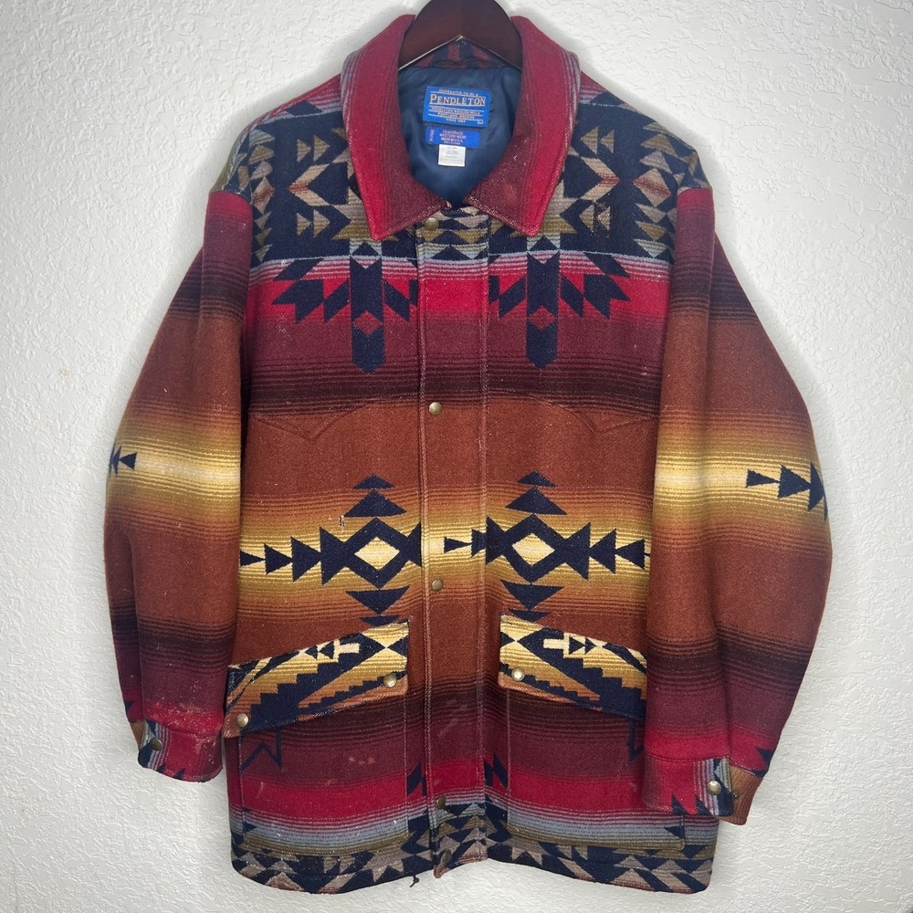 Vintage HIgh Grade Western WearB multicolored Pendleton Aztec wool Jacket Size L - Picture 1 of 12